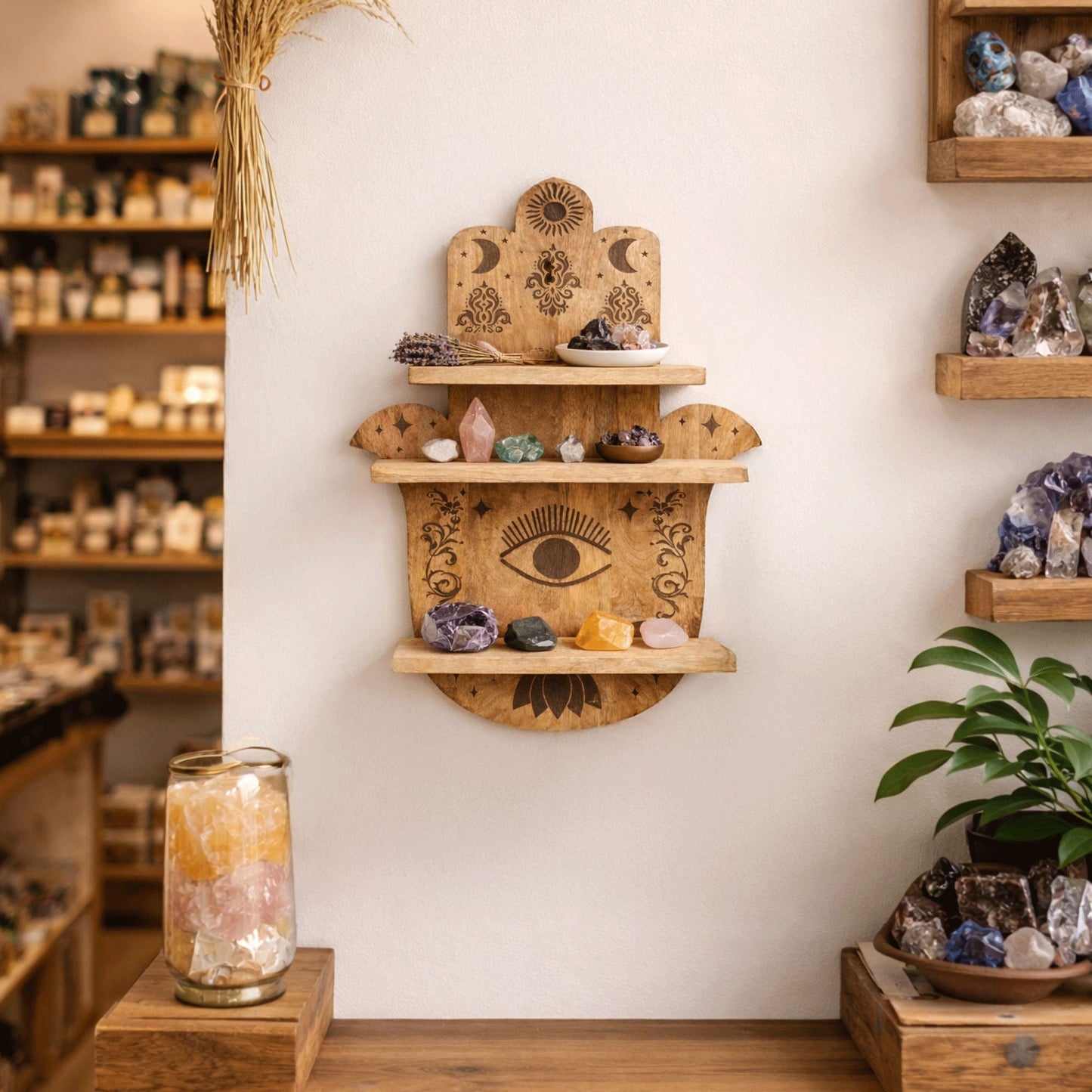 Hamsa Shaped Wall Shelf - Luna Panther