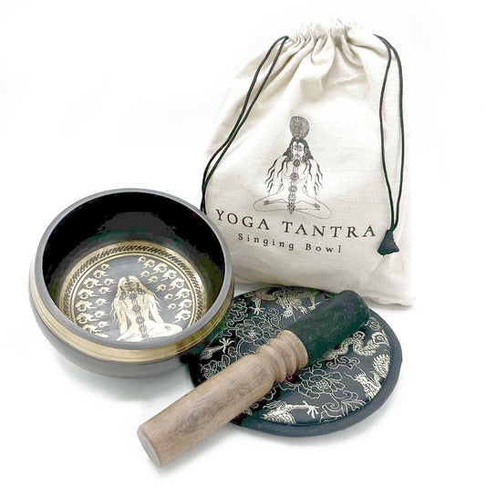 Polished Hand Beaten & Engraved Singing Bowl Gift Set - 14cm - Yogi featuring natural patterning and unique variations - Luna Panther