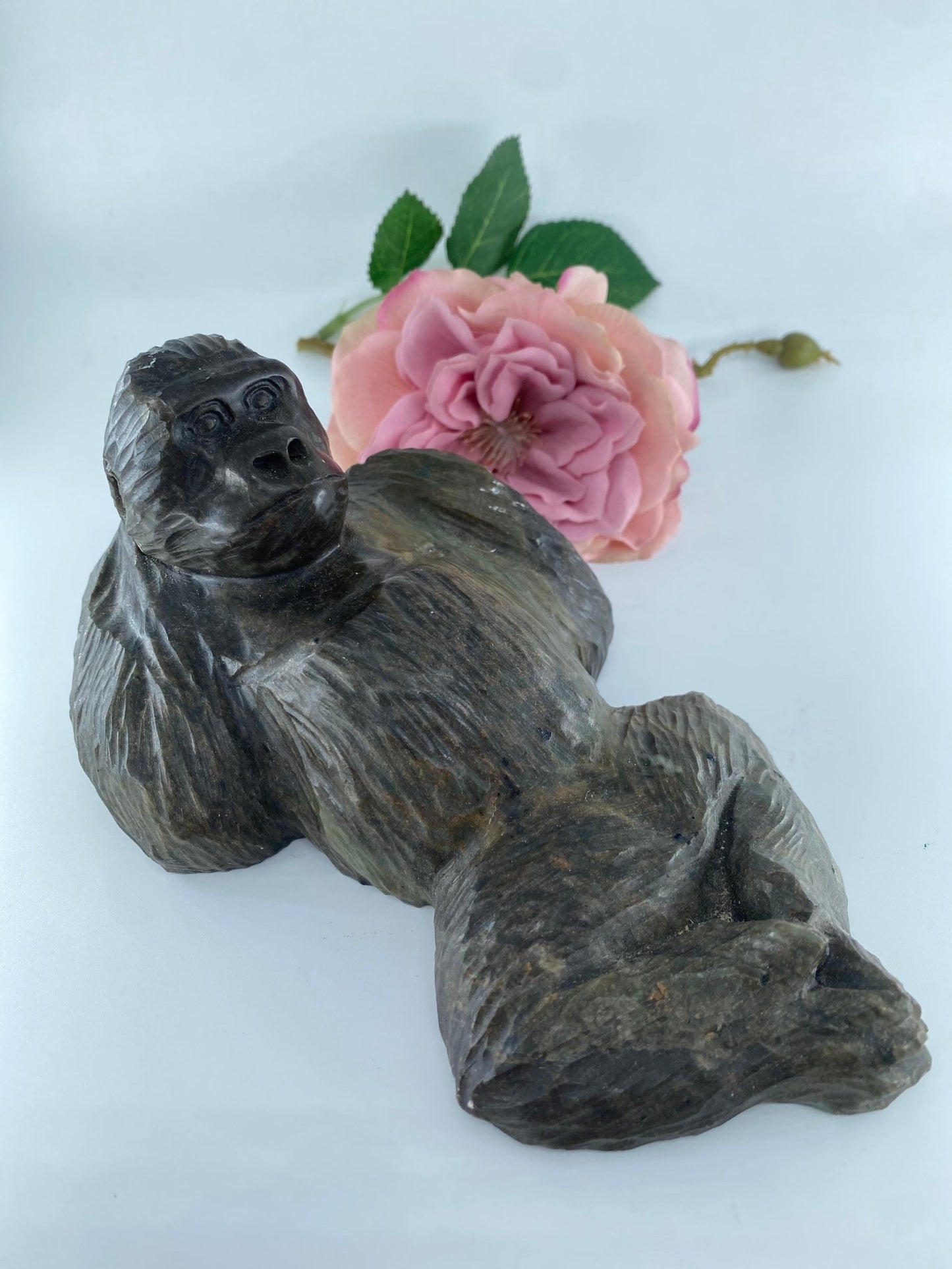 Polished Hand Carved Verdite Gorilla Sculpture 1042 grams featuring natural patterning and unique variations - Luna Panther