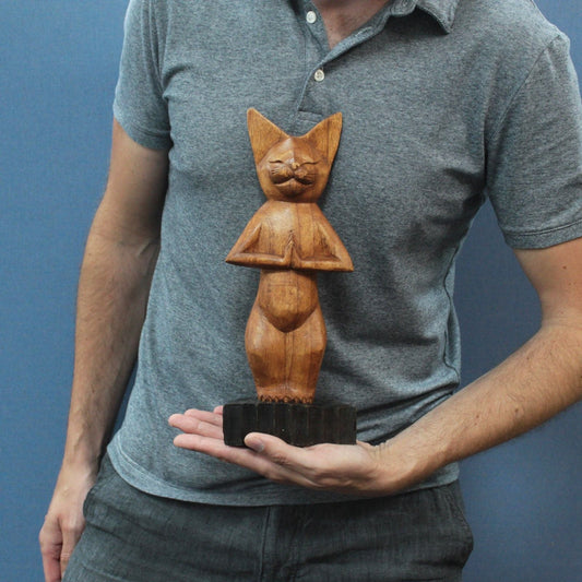 Hand-Carved Yoga Cats – Standing — sculptures & statues, image 1 of 2.