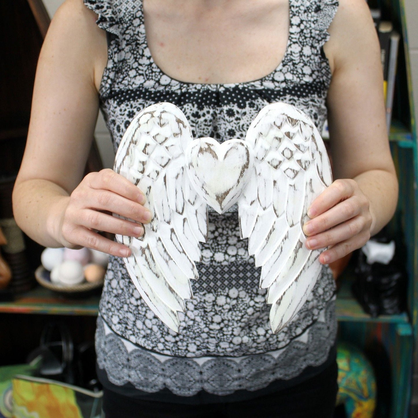 Hand Crafted Double Angel Wing & Heart - 24cm - Luna Panther