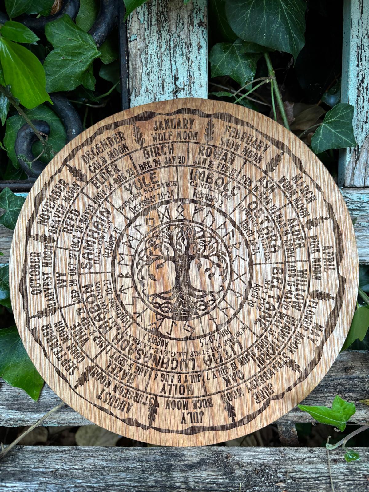 Polished Handcrafted Celtic Tree Of Life Calendar featuring natural patterning and unique variations - Luna Panther