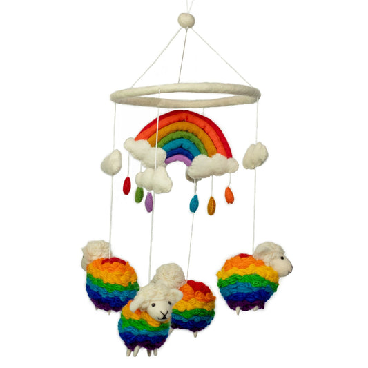 Handmade Felt Mobile - Rainbow Sheep - Luna Panther