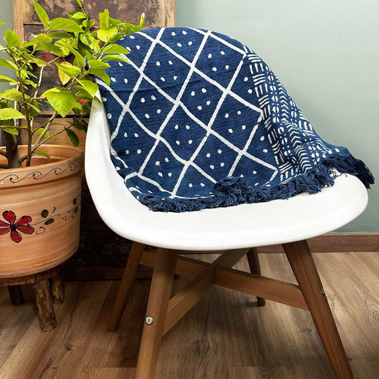 Handmade Indigo Throw - 170x120cm - Midnight Heerak - Luna Panther