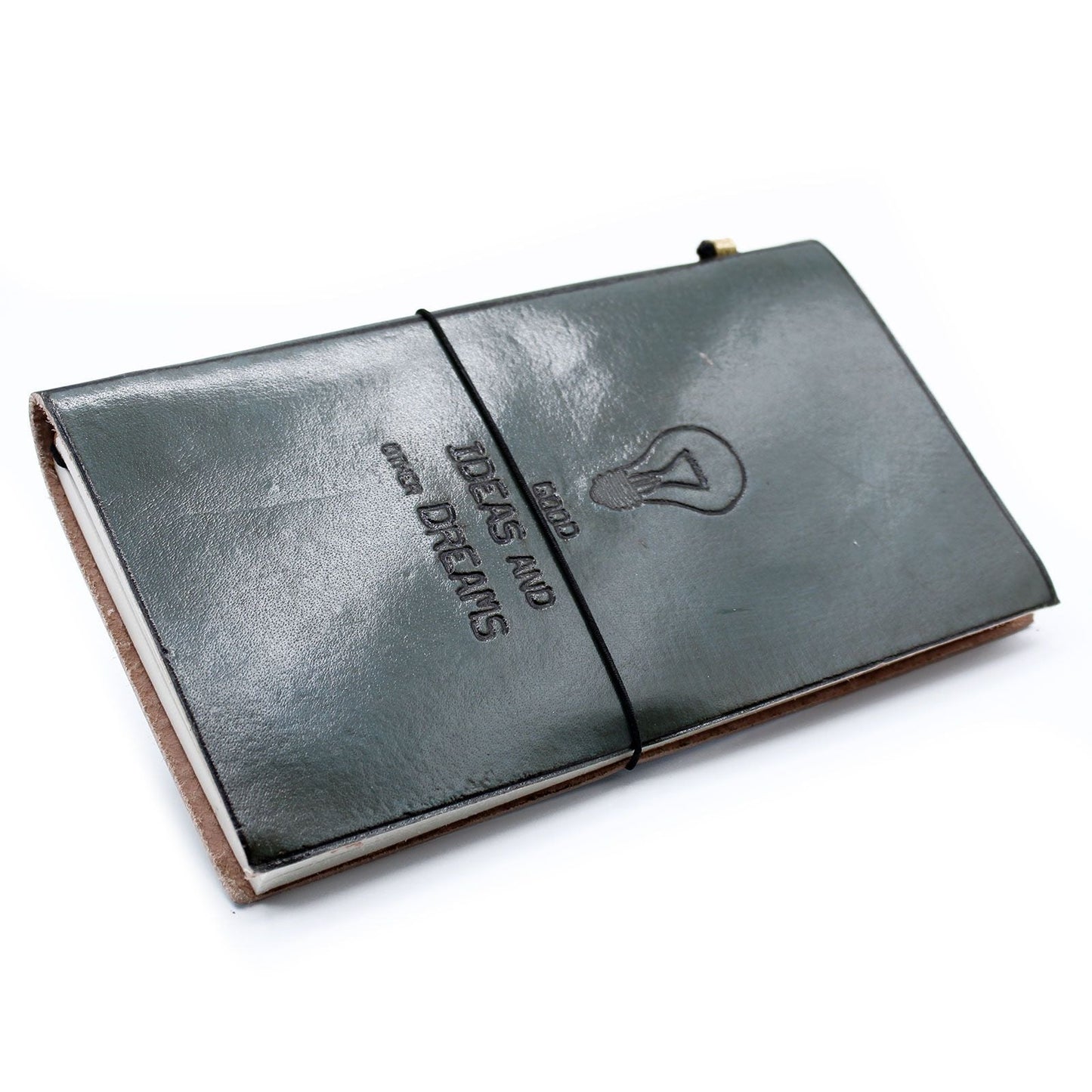 Handmade Leather Journal - Good Ideas and Other Dreams - Grey (80 pages) - Luna Panther