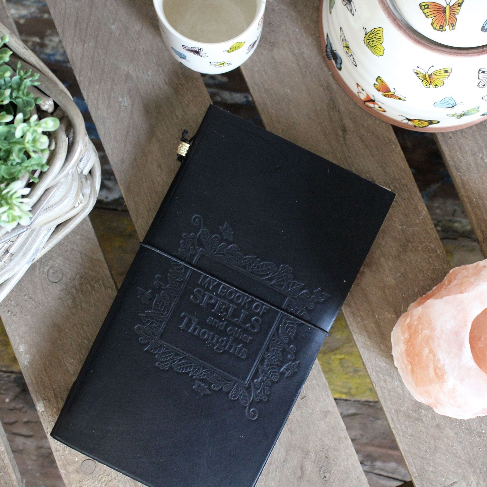 Handmade Leather Journal - My Book of Spells and other Thoughts - Black - Luna Panther