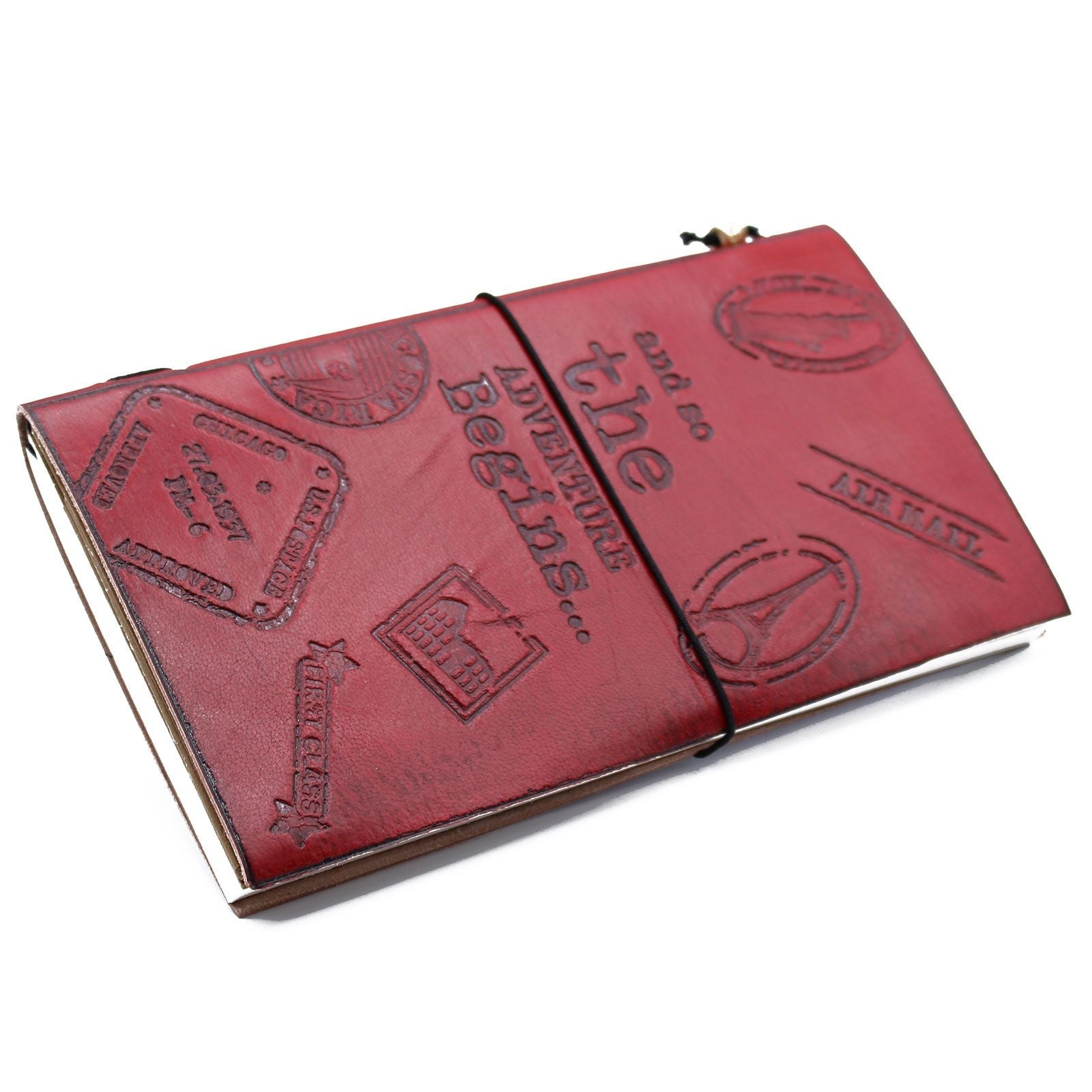 Handmade Leather Journal - The Adventure Begins - Red - (80 pages) - Luna Panther