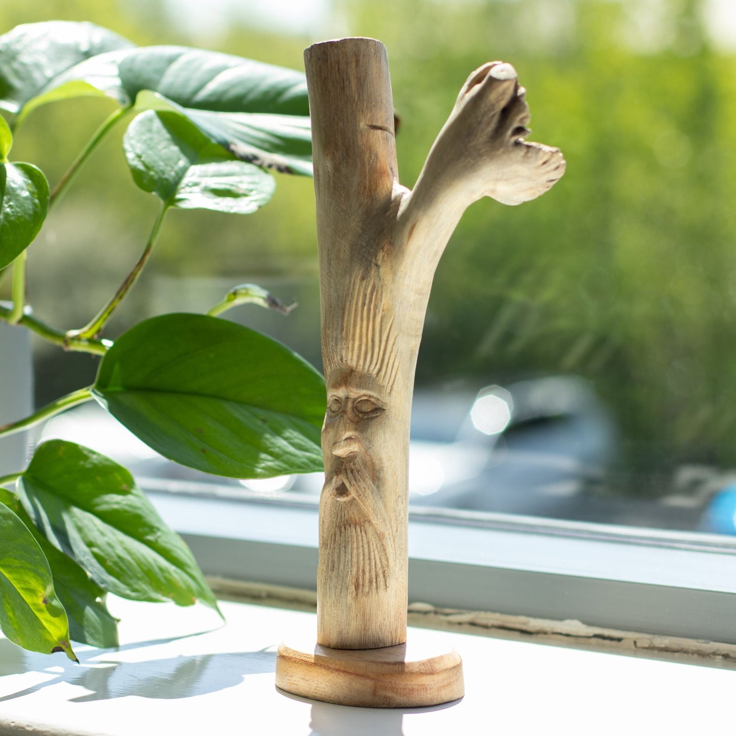 Handmade Parasite Wood Art Carving - Greenman - Luna Panther