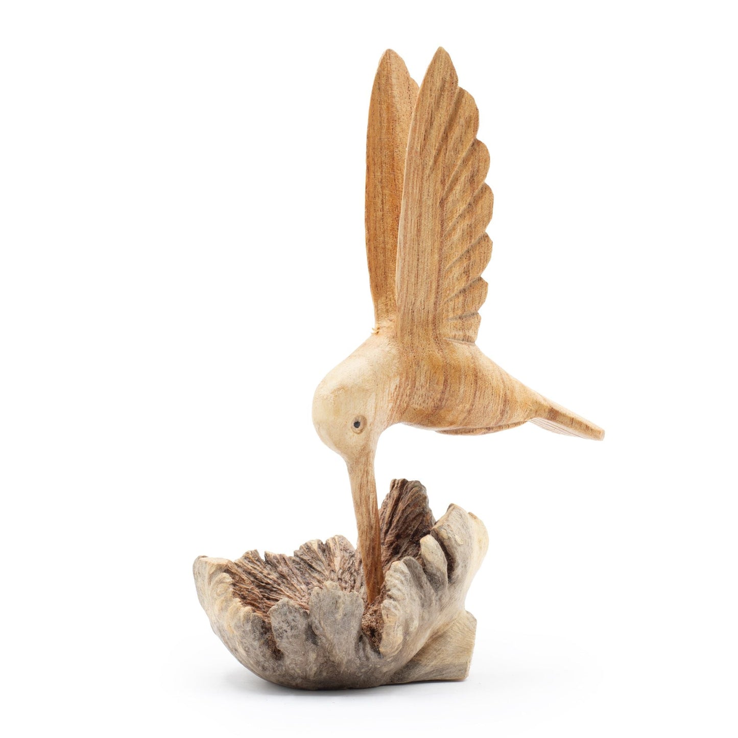 Handmade Parasite Wood Art Carving - Nectar Drinking Hummingbird - Luna Panther