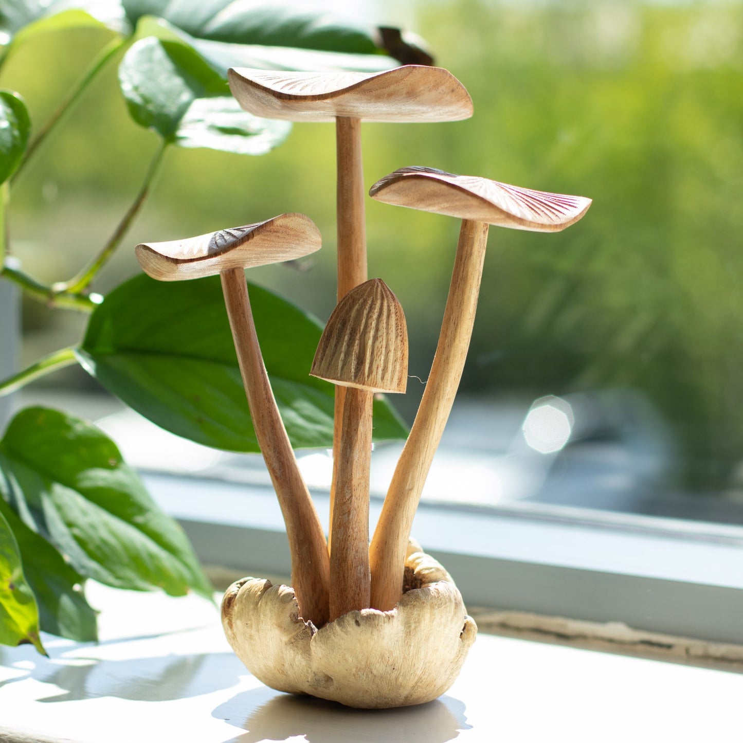 Handmade Parasite Wood Art Carving - Set of 4 Large Mushrooms - Luna Panther