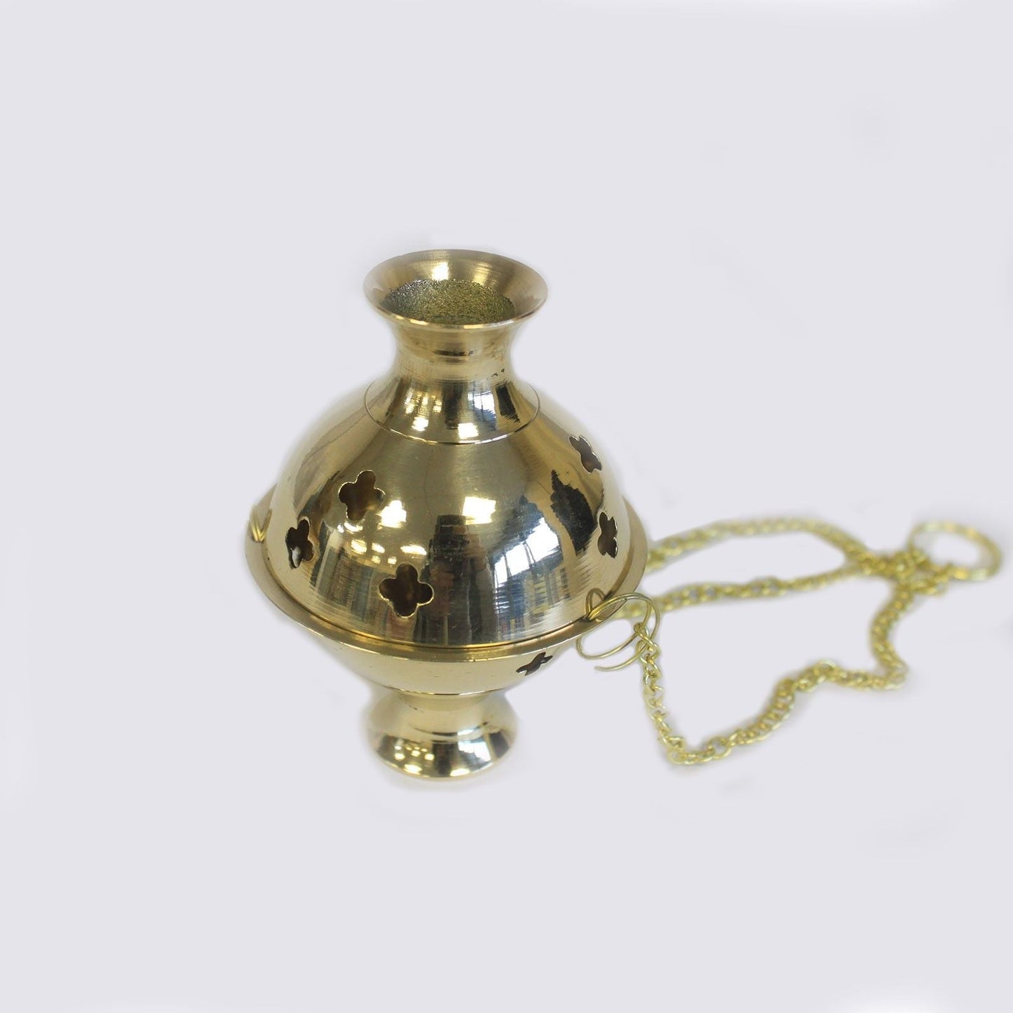 Polished Hanging Brass Incense Burner featuring natural patterning and unique variations - Luna Panther