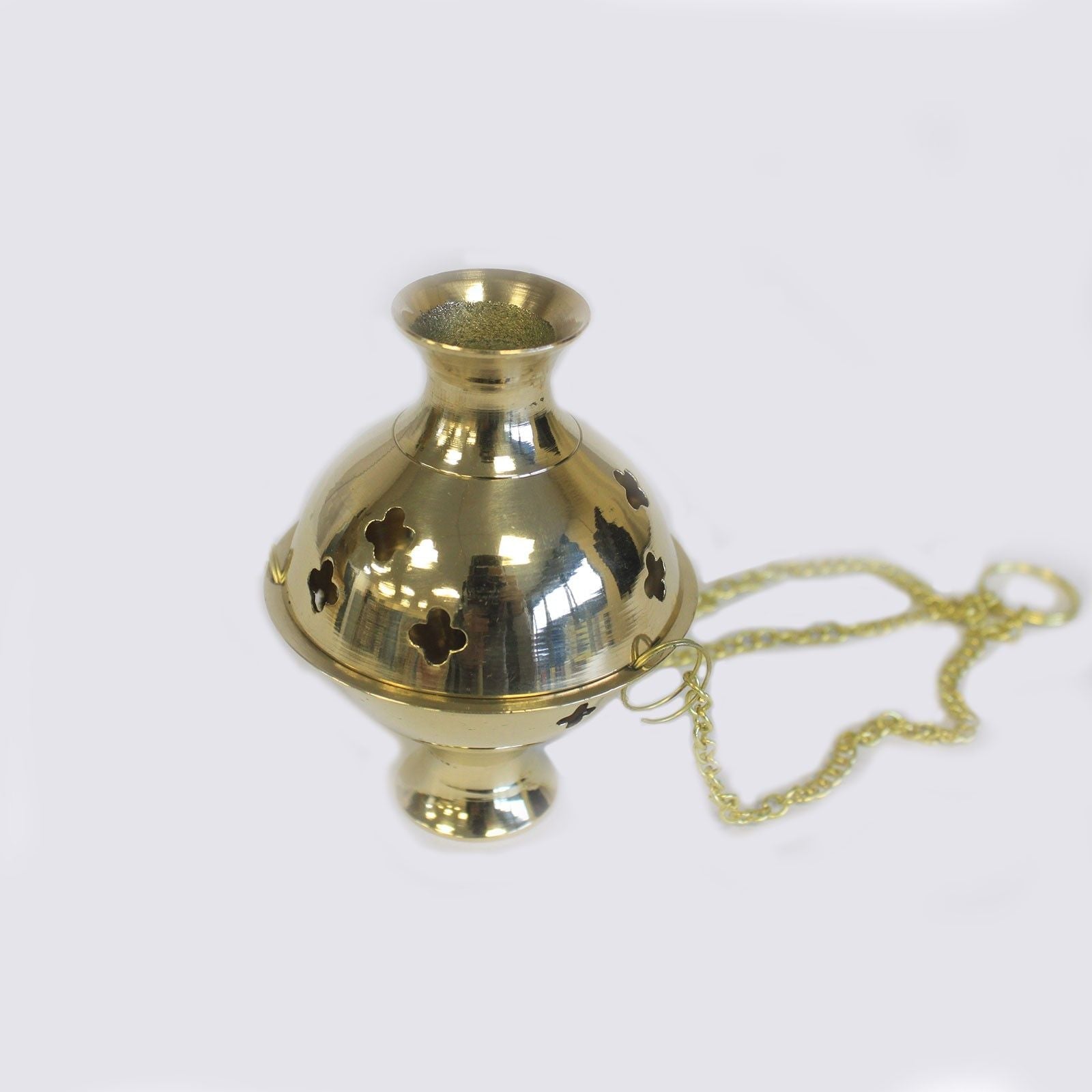 Polished Hanging Brass Incense Burner featuring natural patterning and unique variations - Luna Panther