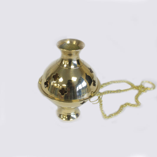 Polished Hanging Brass Incense Burner featuring natural patterning and unique variations - Luna Panther