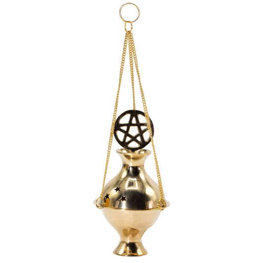 Hanging Brass Incense Burner - Pentagram - Luna Panther