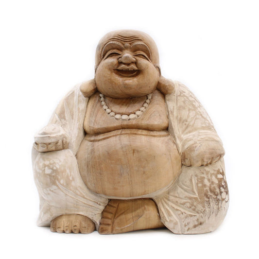 Polished Happy Buddha - Whitewash 30cm featuring natural patterning and unique variations - Luna Panther