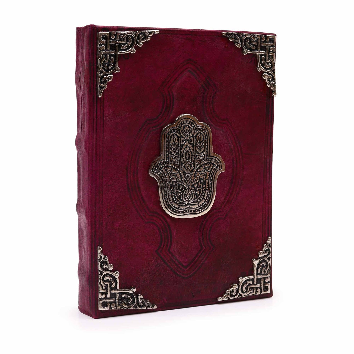 Heafty Red Tan Book - Zinc Hamsa Decor - 200 Deckle Edges Pages - 26x18cm - Luna Panther