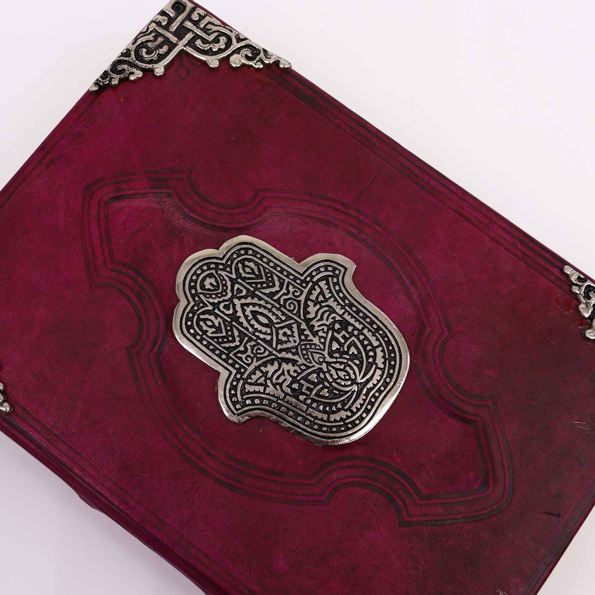 Heafty Red Tan Book - Zinc Hamsa Decor - 200 Deckle Edges Pages - 26x18cm - Luna Panther