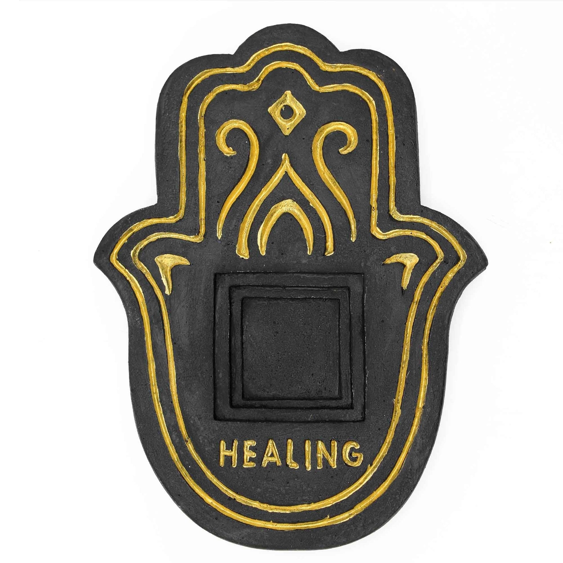 Healing Incense Plate - Black & Gold Lava - Stone Effect - Luna Panther
