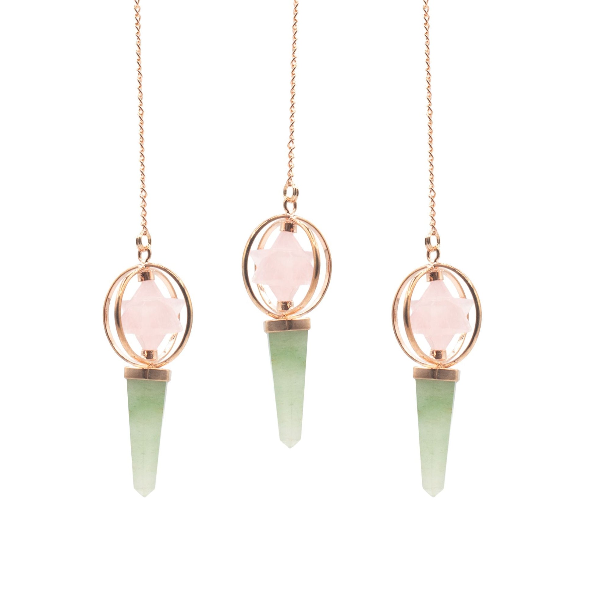 Heart Compass – Two Piece Spinning Merkaba Star in Copper Pendulum – Rose Quartz & Green Aventurine - Luna Panther