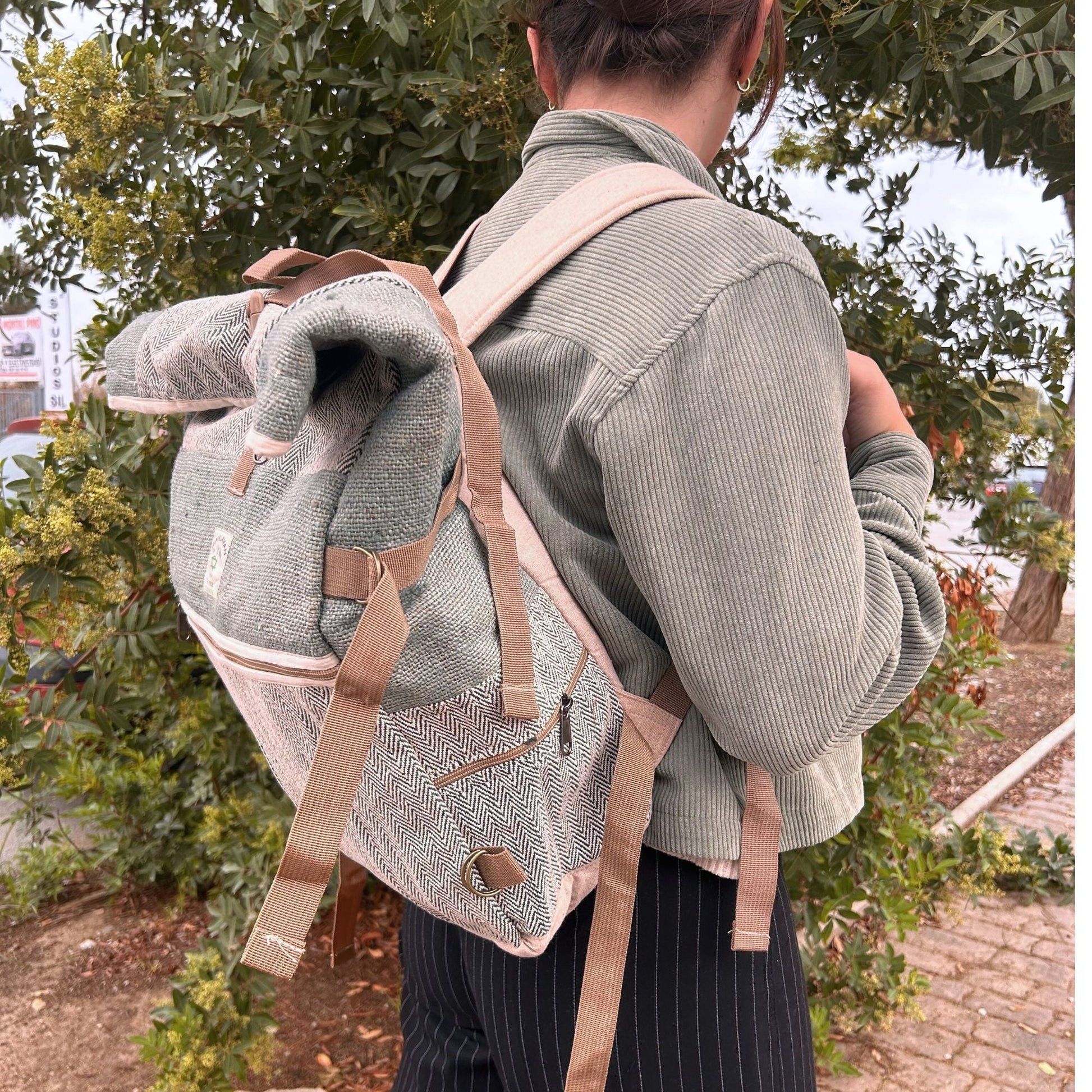 Hemp Trekking Rolling Backpack - Sage - Luna Panther
