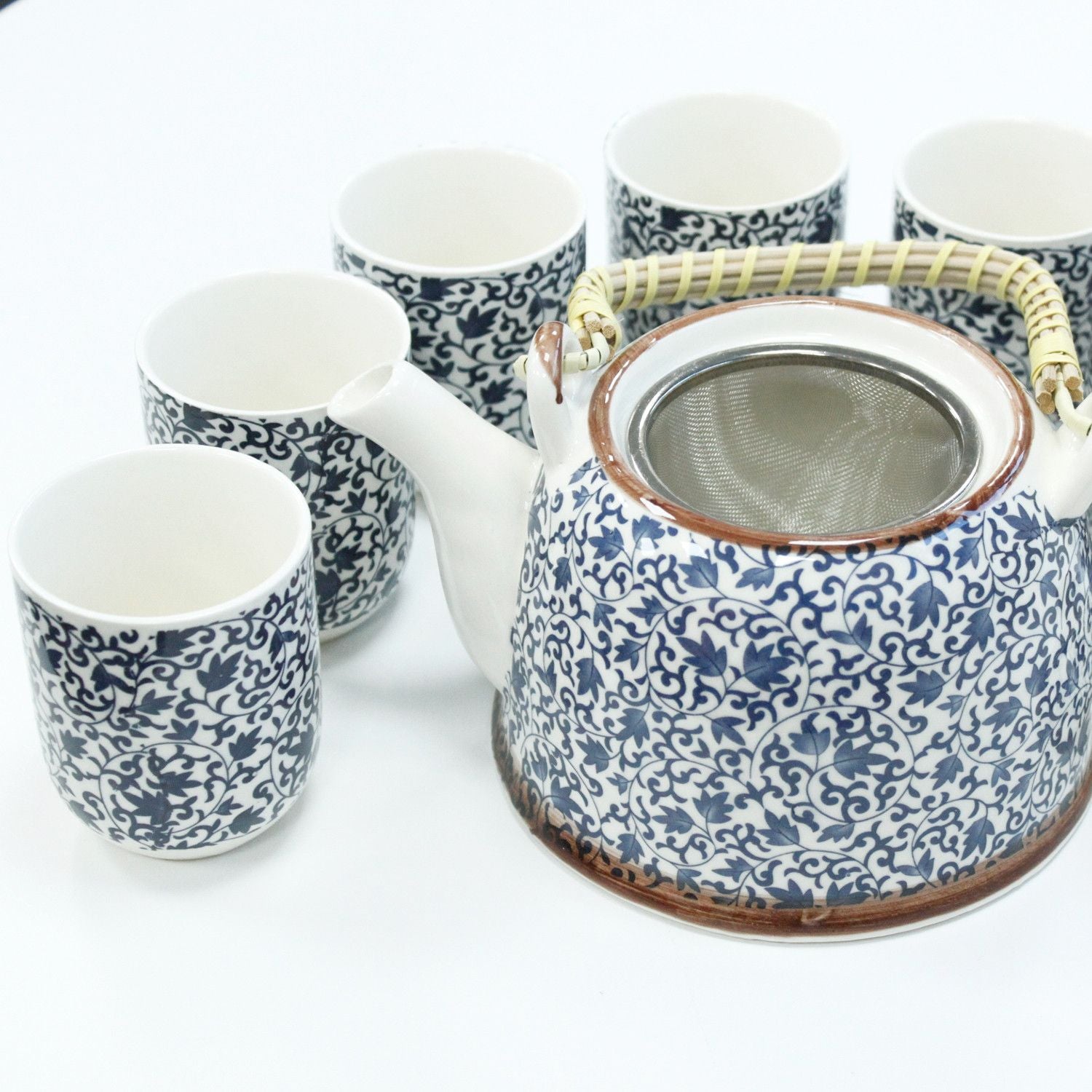 Polished Herbal Teapot Set - Blue Pattern featuring natural patterning and unique variations - Luna Panther