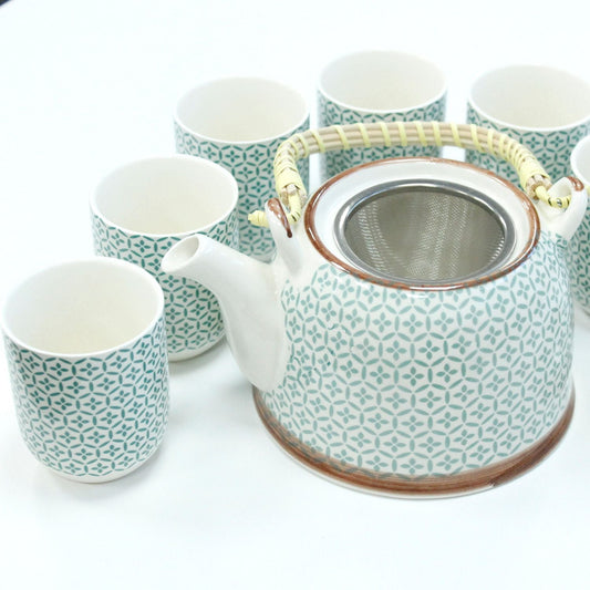 Polished Herbal Teapot Set - Green Mosaic featuring natural patterning and unique variations - Luna Panther