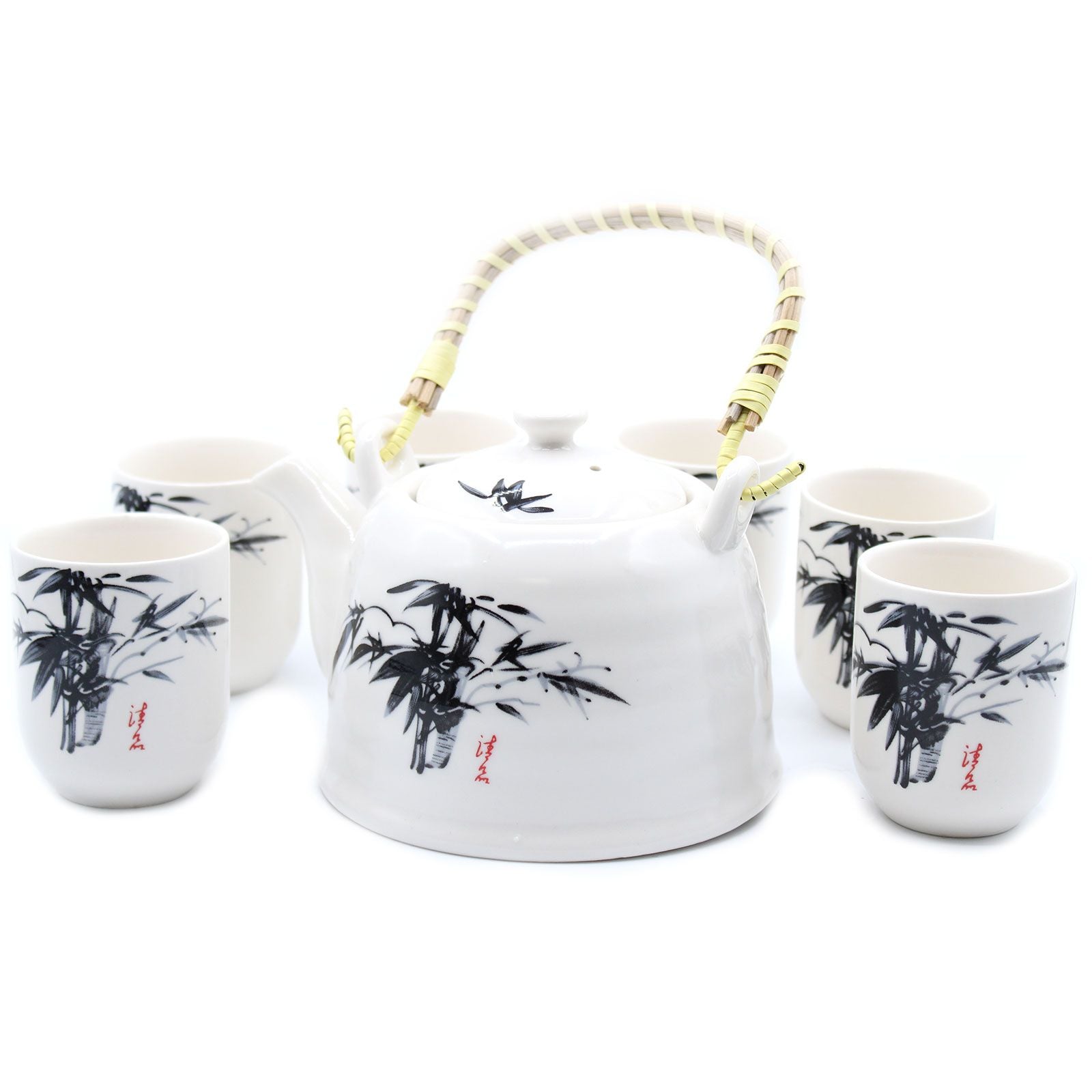 Polished Herbal Teapot Set - White Stone Oriental featuring natural patterning and unique variations - Luna Panther