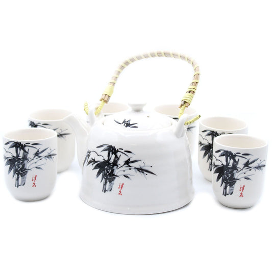 Polished Herbal Teapot Set - White Stone Oriental featuring natural patterning and unique variations - Luna Panther