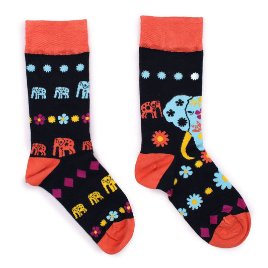 Polished Hop Hare Bamboo Socks M/L - Cosmic Elephant featuring natural patterning and unique variations - Luna Panther
