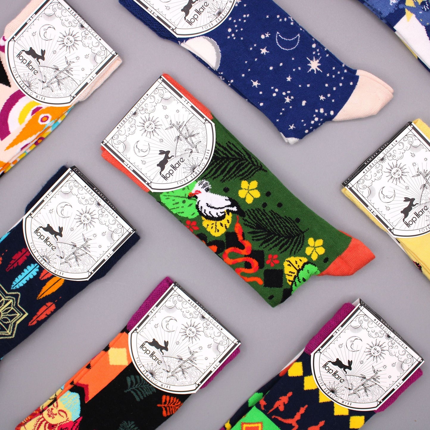 Polished Hop Hare Bamboo Socks M/L - Meditation featuring natural patterning and unique variations - Luna Panther