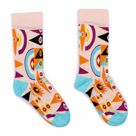 Polished Hop Hare Bamboo Socks - Psychedelic Evil Eye S/M featuring natural patterning and unique variations - Luna Panther