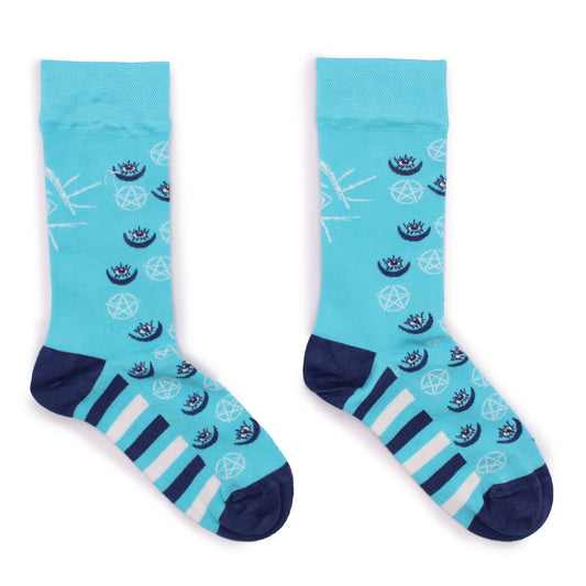 Polished Hop Hare Bamboo Socks S/M - Pentagram and Evil Eye featuring natural patterning and unique variations - Luna Panther