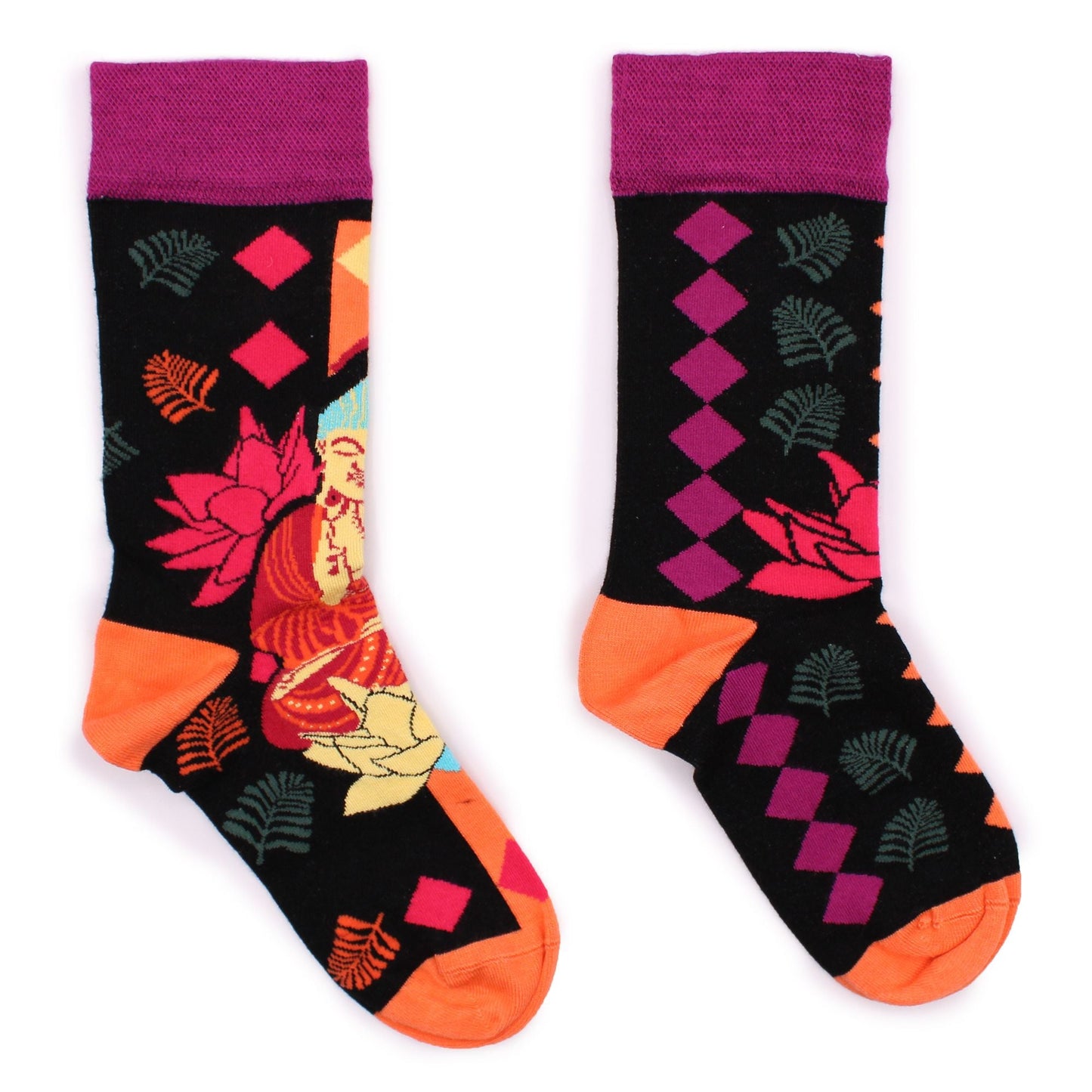 Polished Hop Hare Bamboo Socks S/M - Pink Buddha & Lotus featuring natural patterning and unique variations - Luna Panther