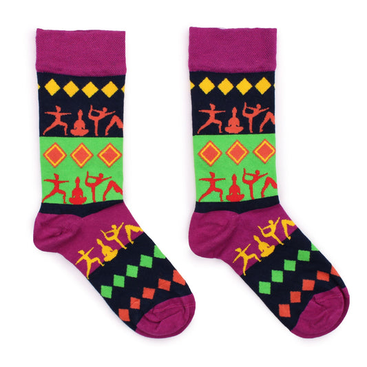 Polished Hop Hare Bamboo Socks S/M - Yoga Poses featuring natural patterning and unique variations - Luna Panther