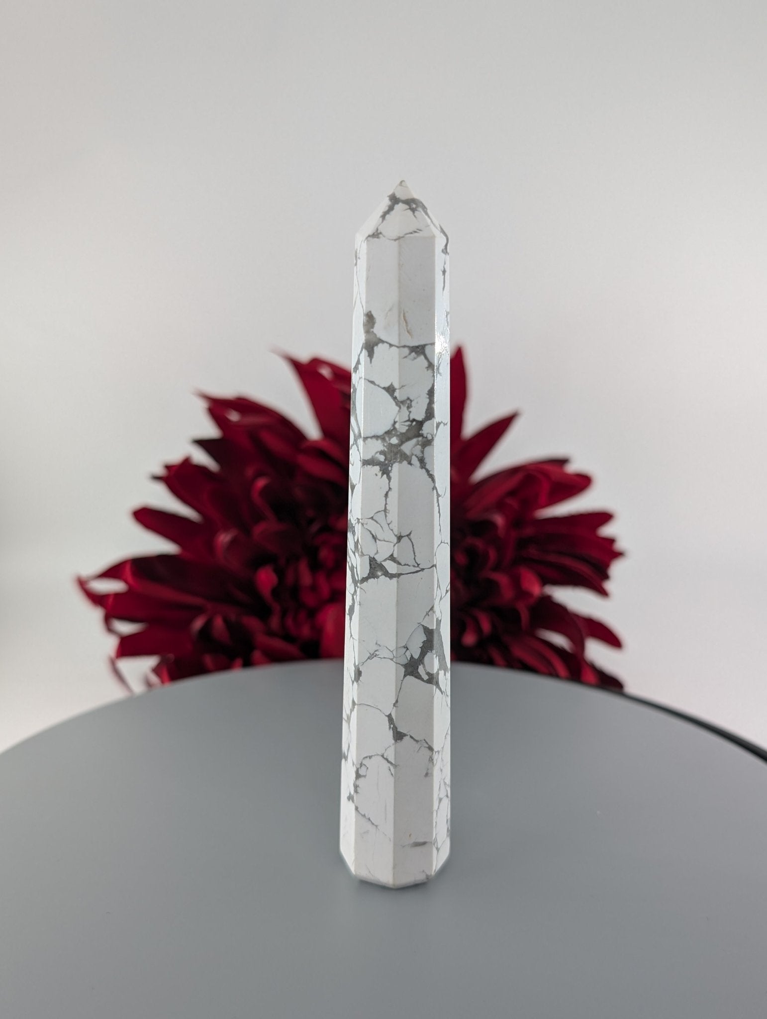 Polished Howlite Point - 100mm featuring white tone with grey veining - Luna Panther