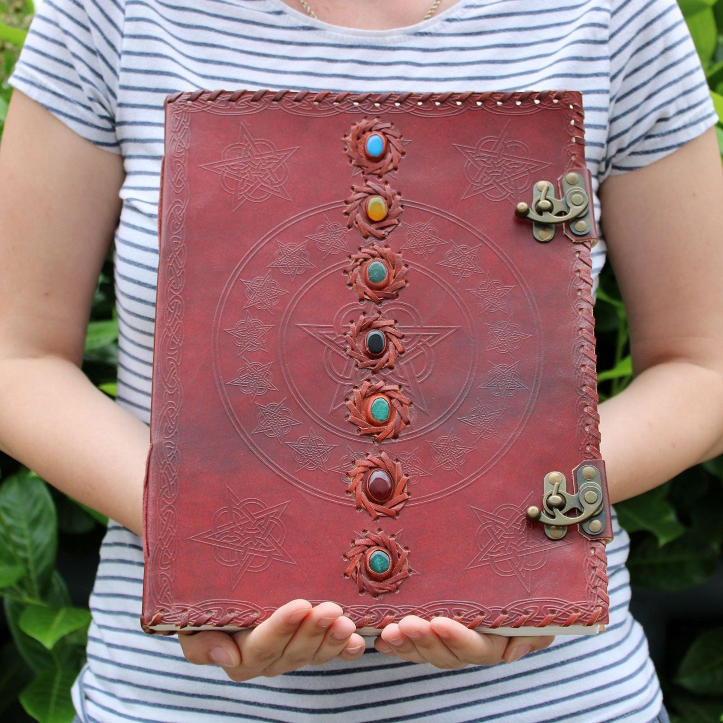 Huge 7 Chakra Leather Book - 10x13 (200 pages) - Luna Panther