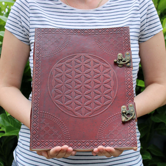 Huge Flower of Life Leather Book 10x13 (200 pages) - Luna Panther alternate view