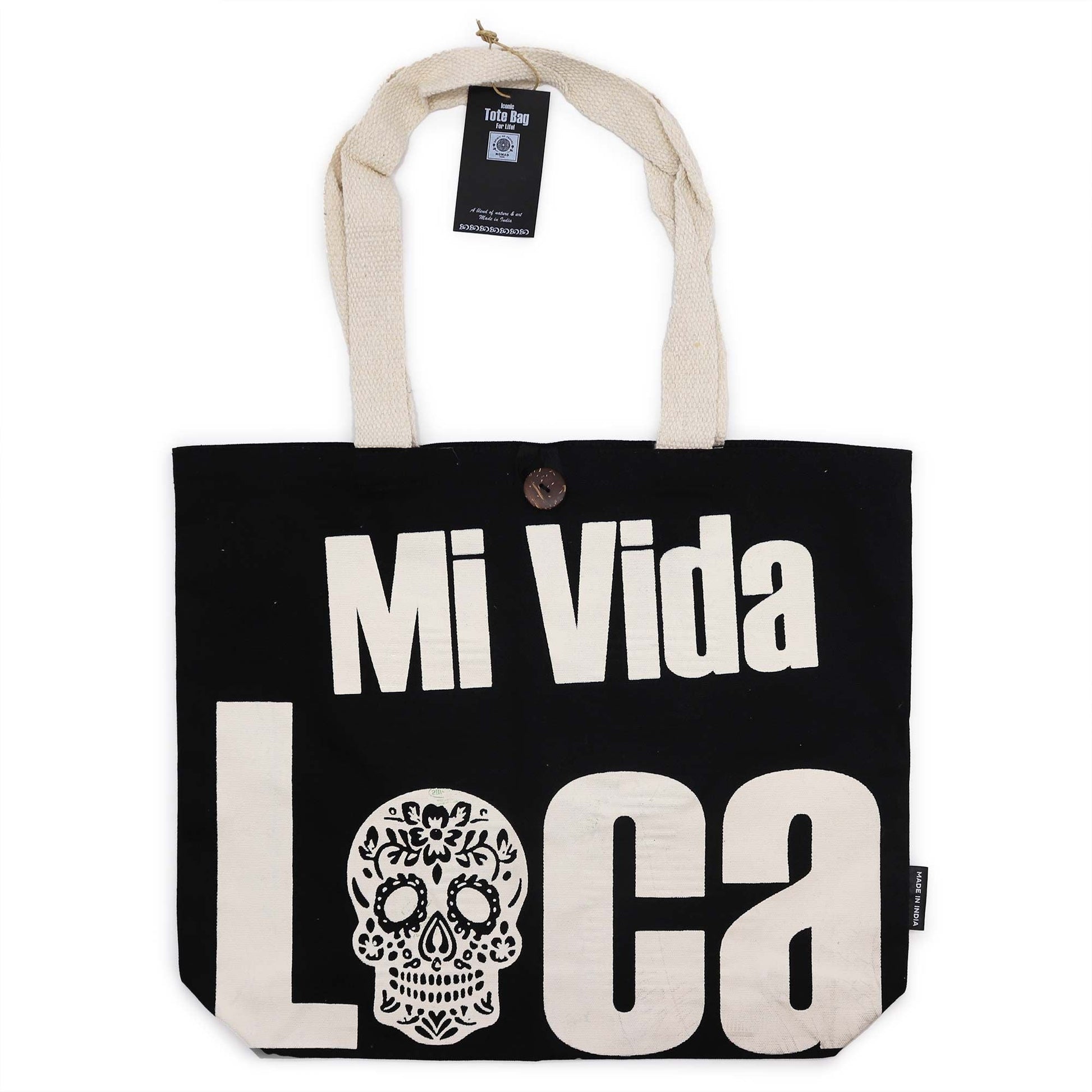 Polished Iconic Classic Tote Bag - Mi Vida Loca - Black Natural 10oz featuring natural patterning and unique variations - Luna Panther