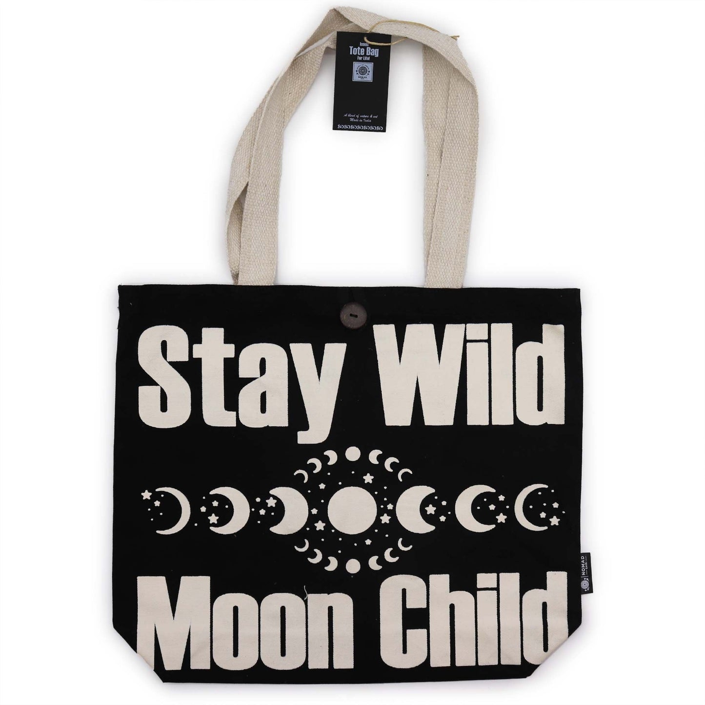 Polished Iconic Classic Tote Bag - Stay Wild, Mood Child - Black Natural 10oz featuring natural patterning and unique variations - Luna Panther