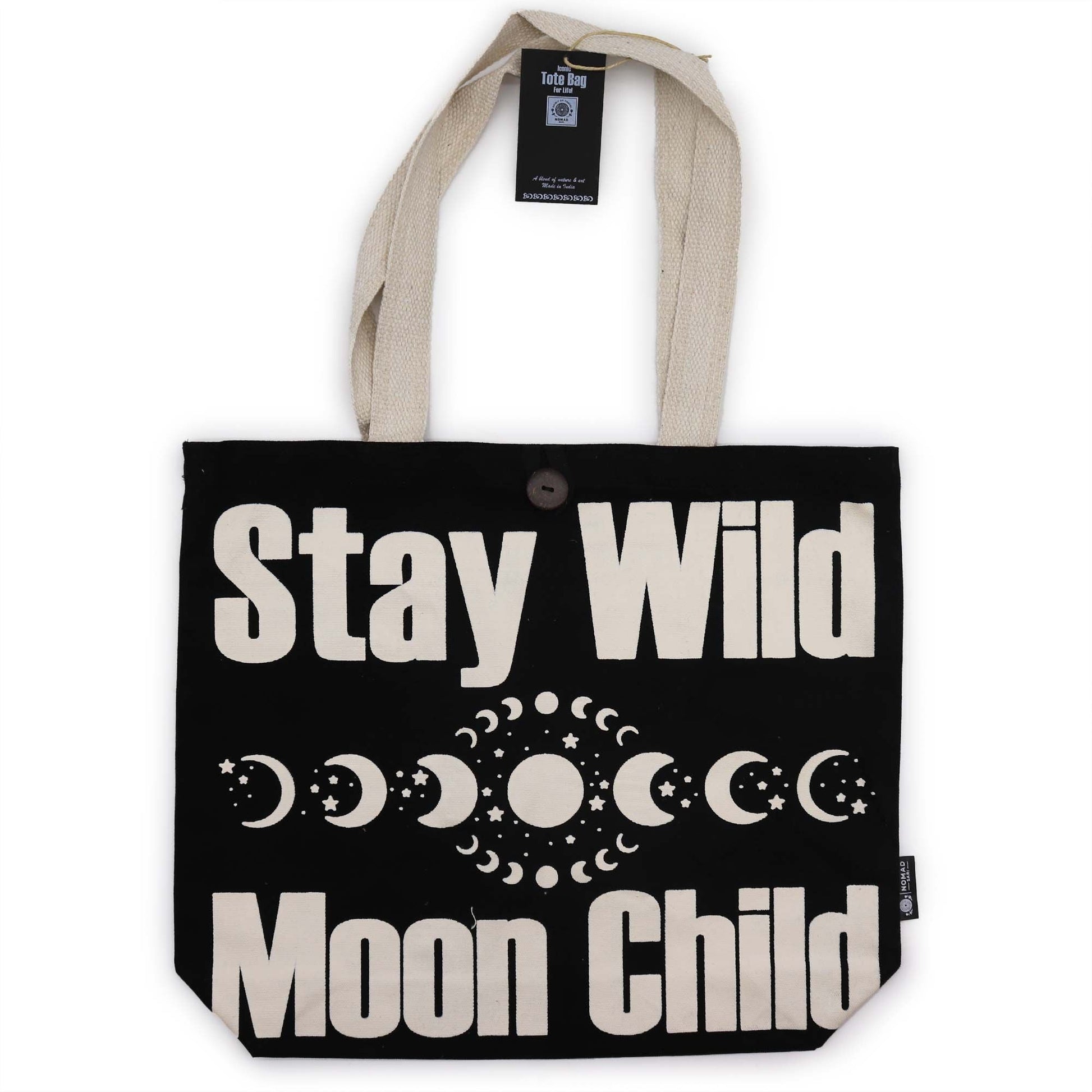 Polished Iconic Classic Tote Bag - Stay Wild, Mood Child - Black Natural 10oz featuring natural patterning and unique variations - Luna Panther