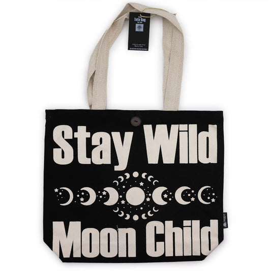 Polished Iconic Classic Tote Bag - Stay Wild, Mood Child - Black Natural 10oz featuring natural patterning and unique variations - Luna Panther