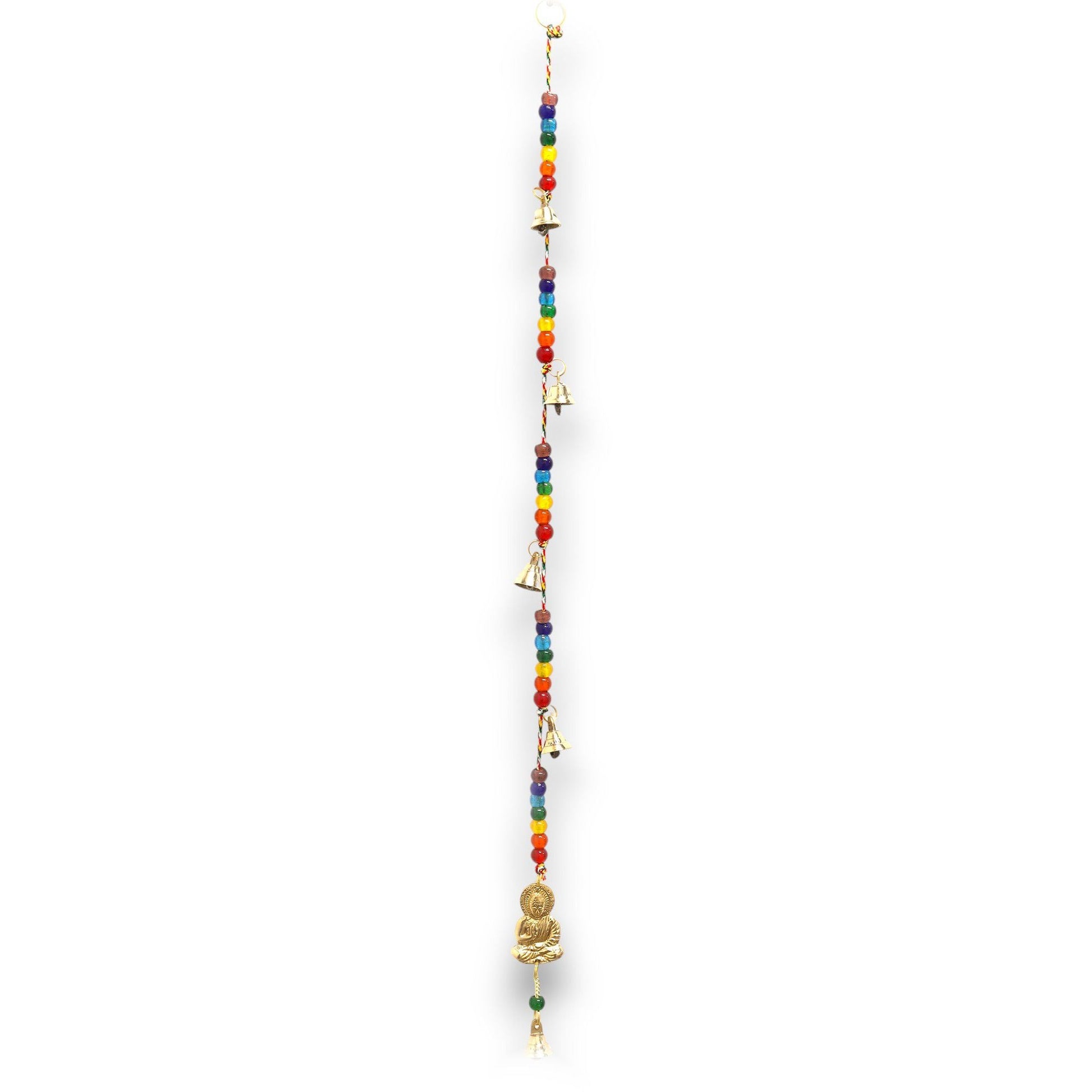 Polished Indian Chimes - Brass Buddha with Chakra Beads String Bells 53cm featuring natural patterning and unique variations - Luna Panther