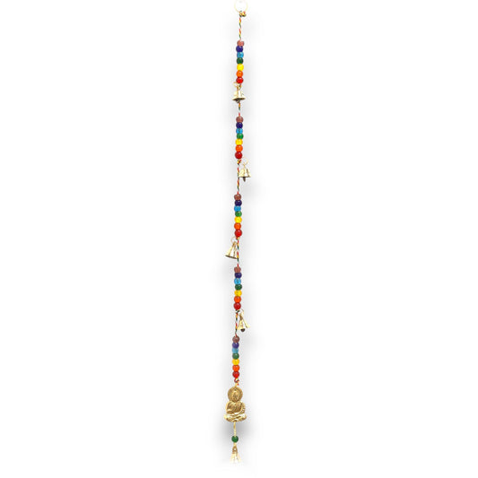Polished Indian Chimes - Brass Buddha with Chakra Beads String Bells 53cm featuring natural patterning and unique variations - Luna Panther