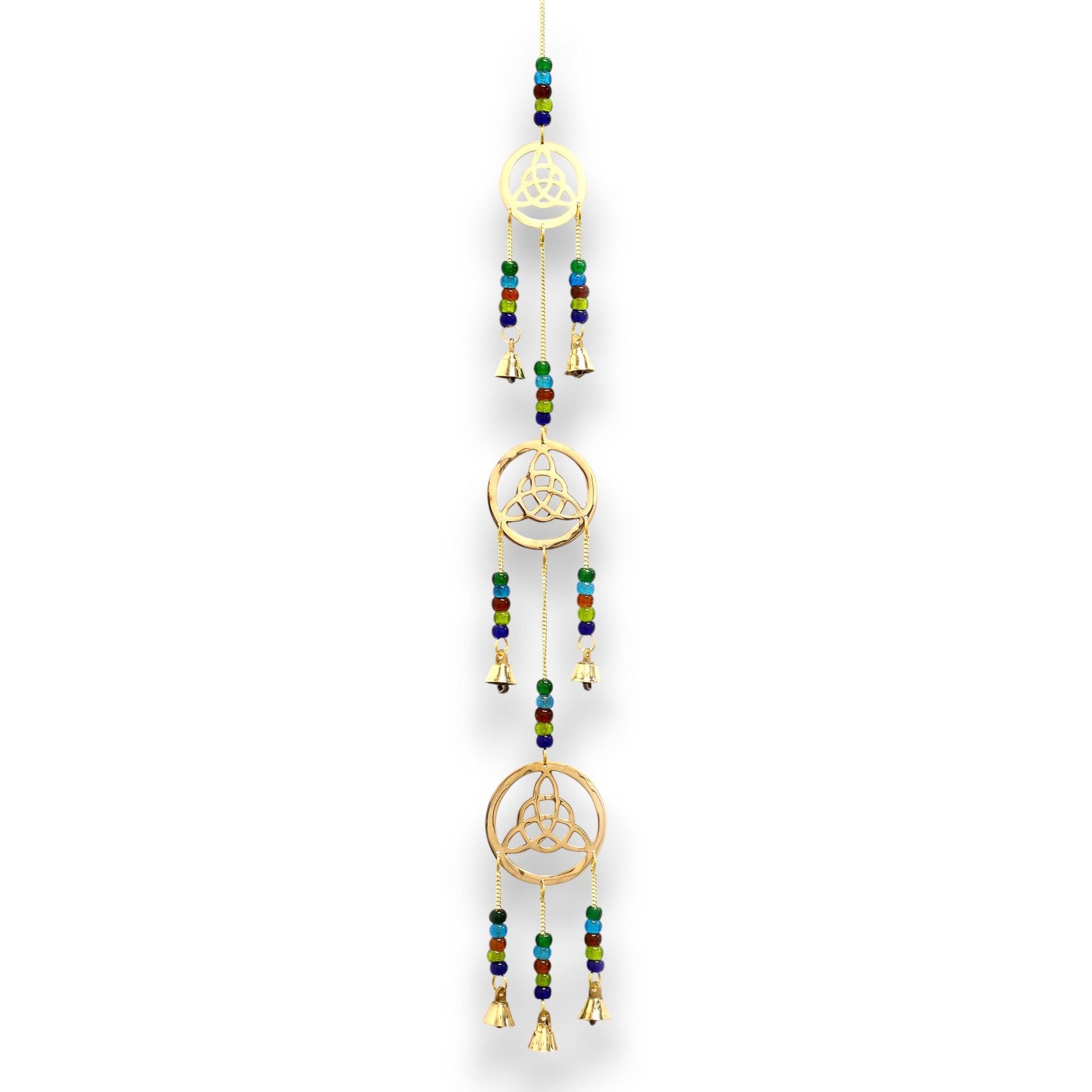 Polished Indian Chimes - Brass Celtic Drop - 7 Bells featuring natural patterning and unique variations - Luna Panther
