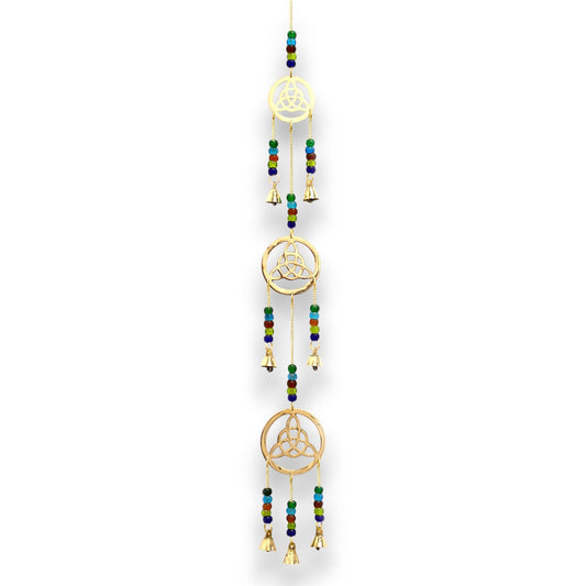 Polished Indian Chimes - Brass Celtic Drop - 7 Bells featuring natural patterning and unique variations - Luna Panther