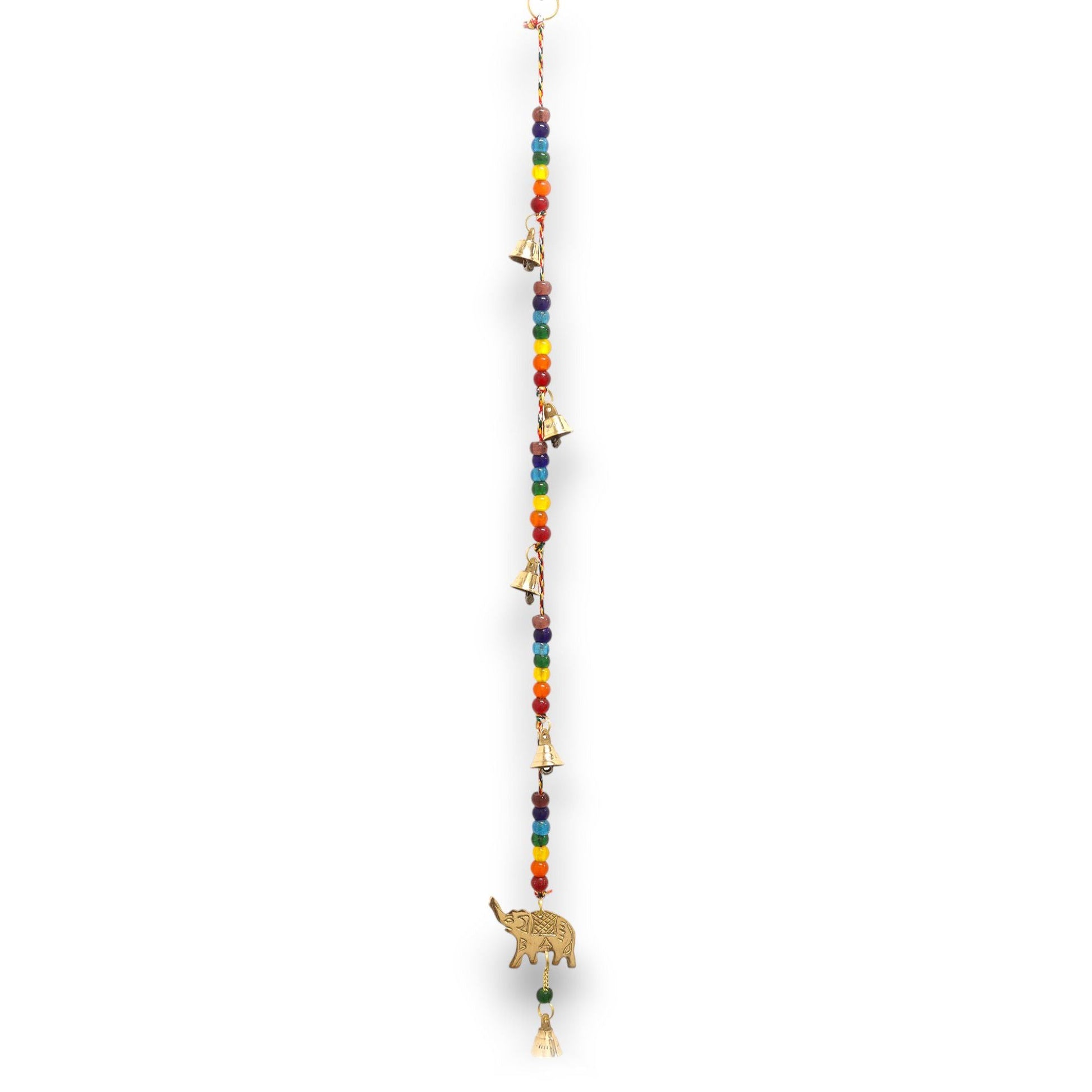 Polished Indian Chimes - Brass Elephant with Chakra Beads String Bells 53cm featuring natural patterning and unique variations - Luna Panther