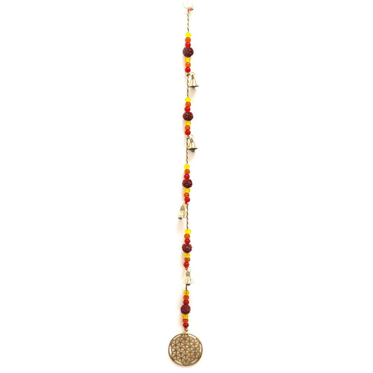 Polished Indian Chimes - Brass Flower of Life with Rudraksha Beads String Bells featuring natural patterning and unique variations - Luna Panther