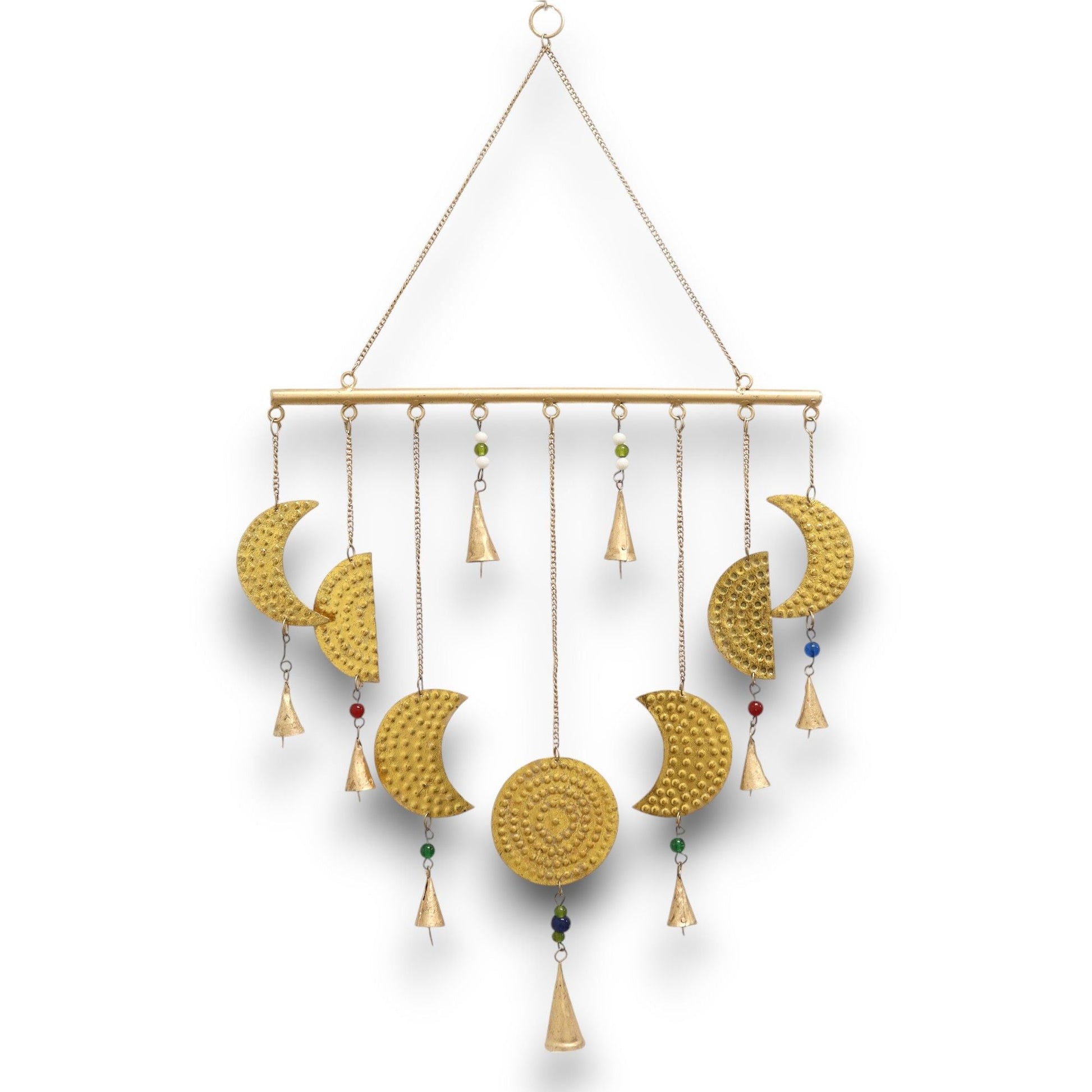 Polished Indian Chimes - Brass Moon Phases Chimes featuring natural patterning and unique variations - Luna Panther