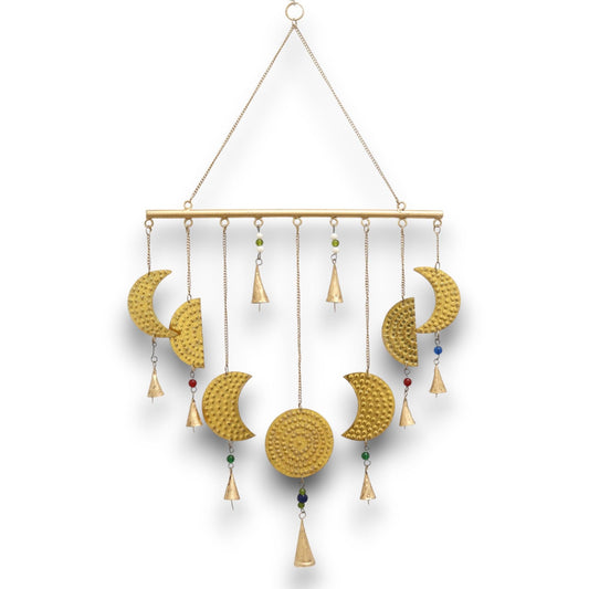 Polished Indian Chimes - Brass Moon Phases Chimes featuring natural patterning and unique variations - Luna Panther