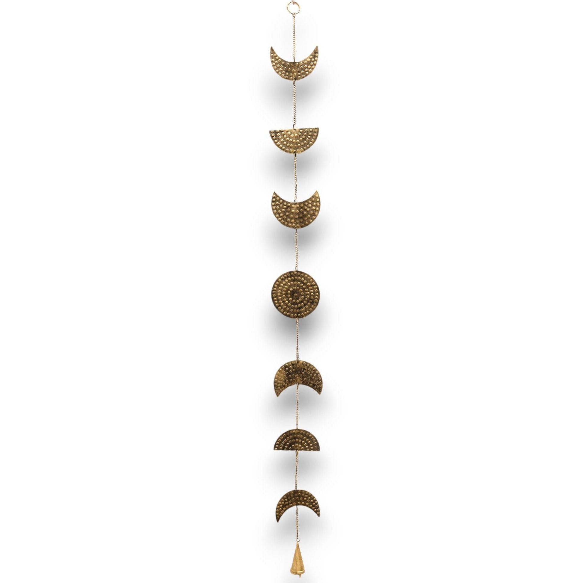 Polished Indian Chimes - Brass Moon Phases Drop with Bell 25cm featuring natural patterning and unique variations - Luna Panther